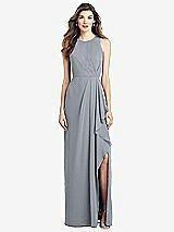 Front View Thumbnail - Platinum Sleeveless Chiffon Dress with Draped Front Slit