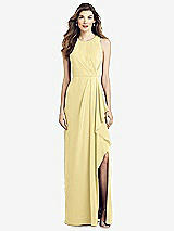 Front View Thumbnail - Pale Yellow Sleeveless Chiffon Dress with Draped Front Slit