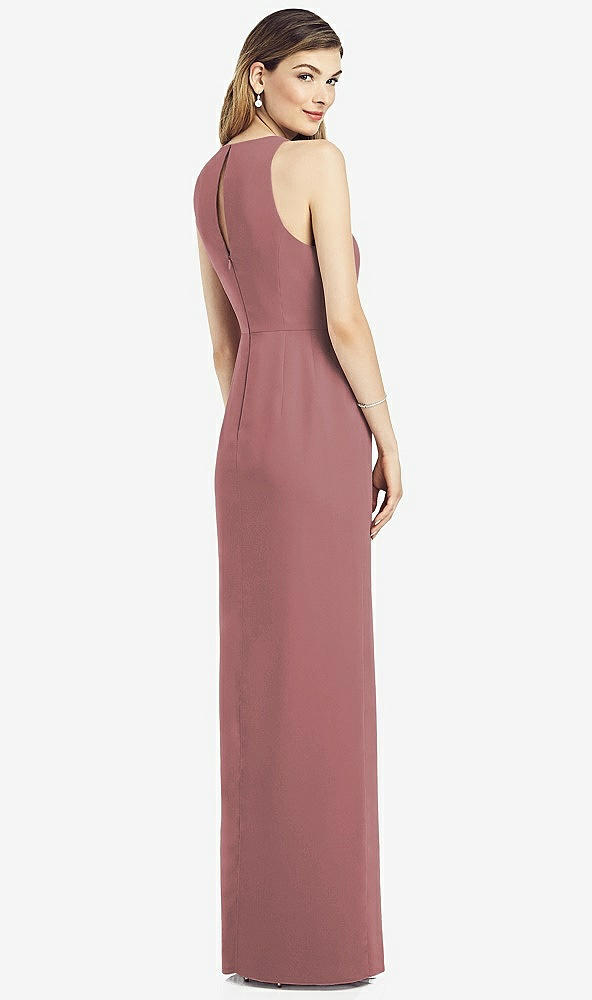 Back View - Rosewood Sleeveless Chiffon Dress with Draped Front Slit