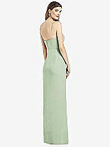 Rear View Thumbnail - Celadon Spaghetti Strap Draped Skirt Gown with Front Slit