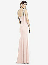 Rear View Thumbnail - Blush Flat Tie-Shoulder Crepe Trumpet Gown with Front Slit