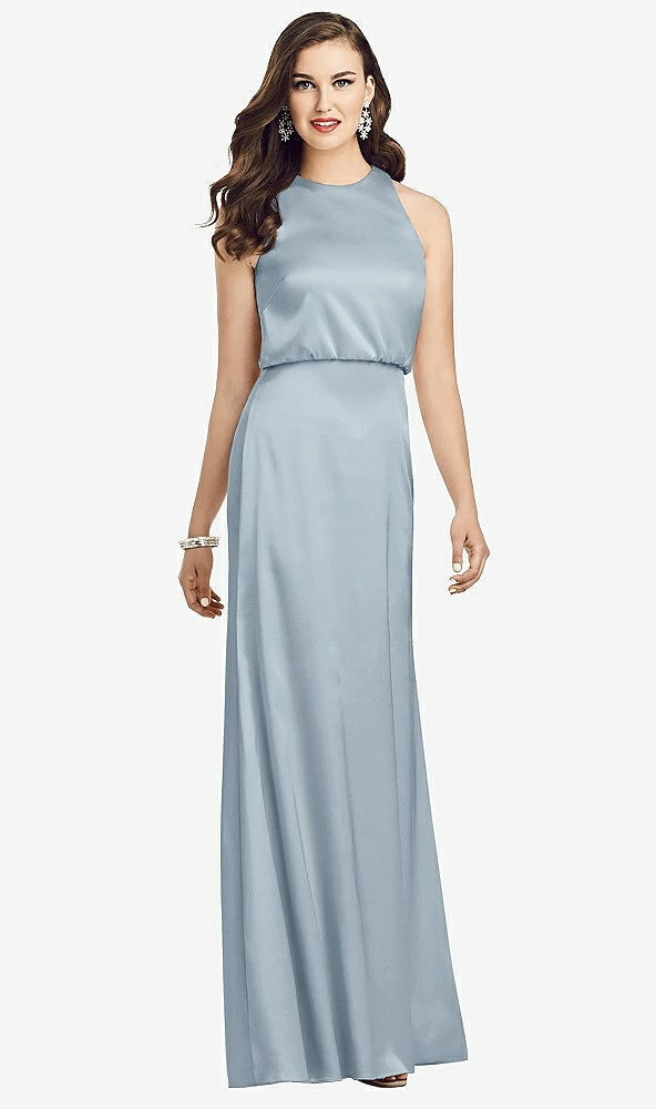 Front View - Mist Sleeveless Blouson Bodice Trumpet Gown