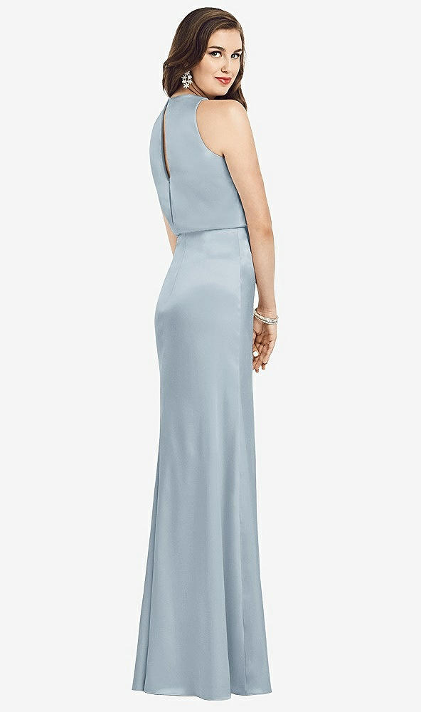 Back View - Mist Sleeveless Blouson Bodice Trumpet Gown