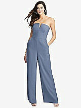 Front View Thumbnail - Larkspur Blue Strapless Notch Crepe Jumpsuit with Pockets