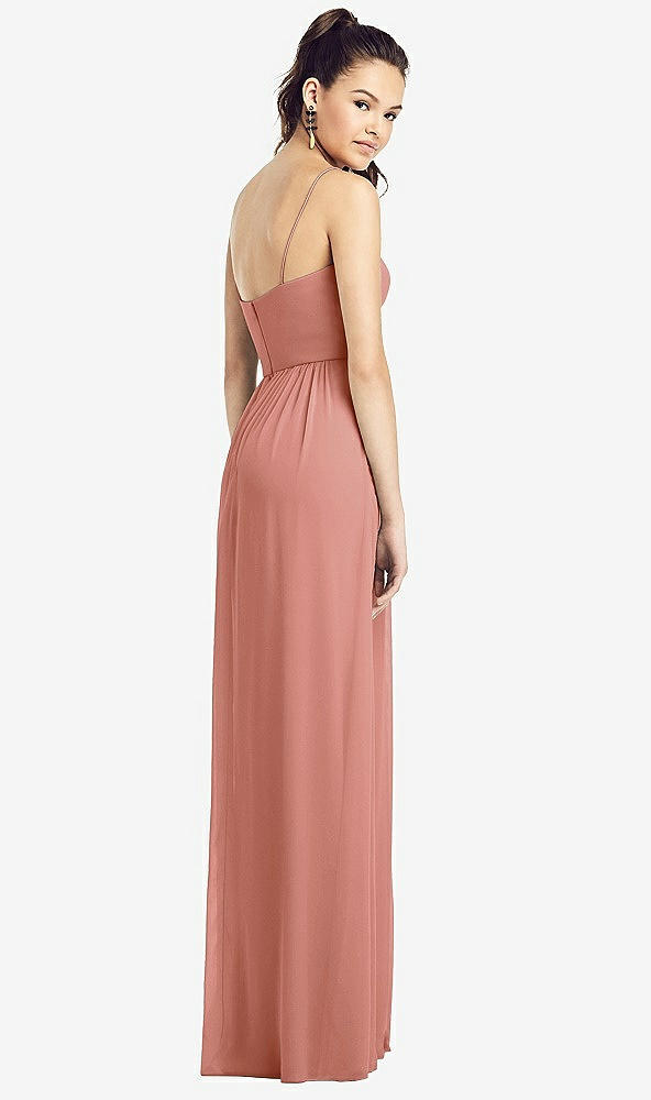 Back View - Desert Rose Slim Spaghetti Strap Chiffon Dress with Front Slit 