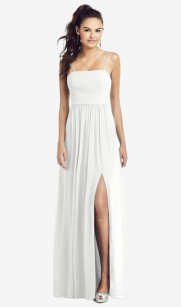 Front View - White Slim Spaghetti Strap Chiffon Dress with Front Slit 