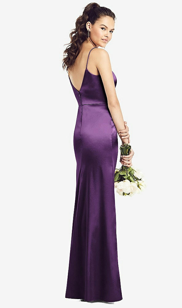 Back View - African Violet Slim Spaghetti Strap V-Back Trumpet Gown