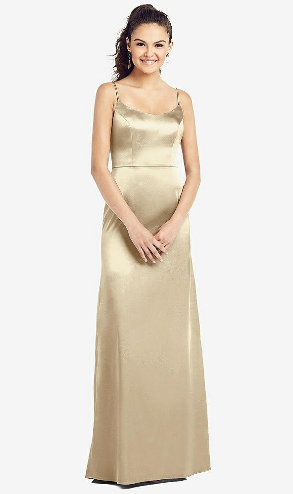 Front View - Banana Slim Spaghetti Strap V-Back Trumpet Gown