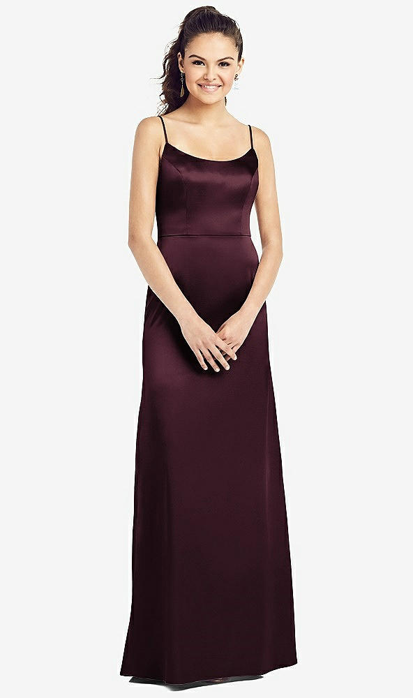 Front View - Bordeaux Slim Spaghetti Strap V-Back Trumpet Gown