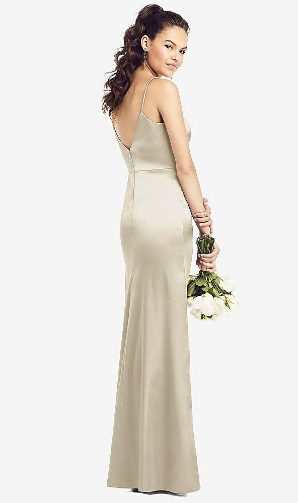 Back View - Champagne Slim Spaghetti Strap V-Back Trumpet Gown