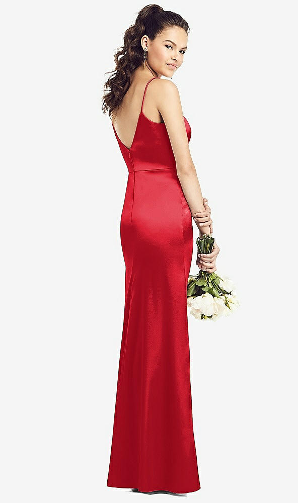 Back View - Parisian Red Slim Spaghetti Strap V-Back Trumpet Gown