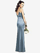 Rear View Thumbnail - Slate Slim Spaghetti Strap V-Back Trumpet Gown