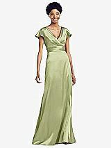 Front View Thumbnail - Mint Flutter Sleeve Draped Wrap Stretch Maxi Dress