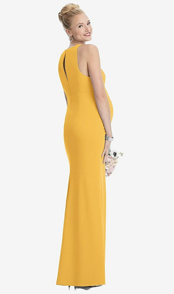 Back View - NYC Yellow Sleeveless Halter Maternity Dress with Front Slit