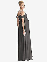 Rear View Thumbnail - Caviar Gray Draped Cold-Shoulder Chiffon Maternity Dress