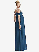 Rear View Thumbnail - Dusk Blue Draped Cold-Shoulder Chiffon Maternity Dress