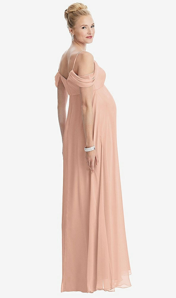 Back View - Pale Peach Draped Cold-Shoulder Chiffon Maternity Dress