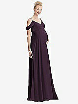 Front View Thumbnail - Aubergine Draped Cold-Shoulder Chiffon Maternity Dress