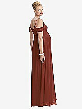 Rear View Thumbnail - Auburn Moon Draped Cold-Shoulder Chiffon Maternity Dress