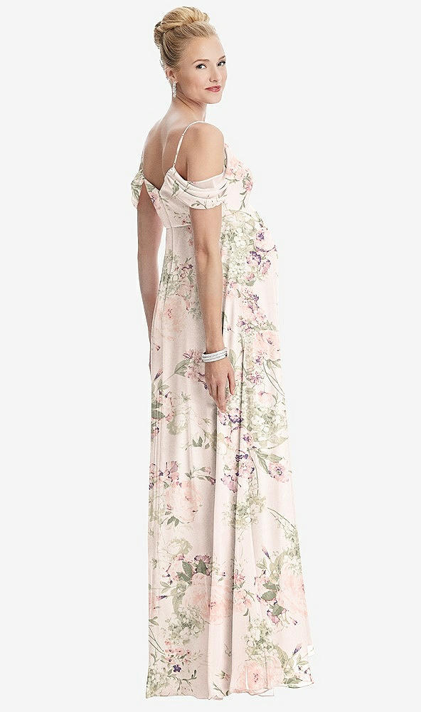 Back View - Blush Garden Draped Cold-Shoulder Chiffon Maternity Dress