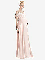 Front View Thumbnail - Blush Draped Cold-Shoulder Chiffon Maternity Dress