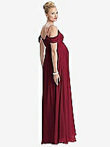 Rear View Thumbnail - Burgundy Draped Cold-Shoulder Chiffon Maternity Dress