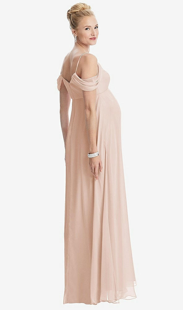 Back View - Cameo Draped Cold-Shoulder Chiffon Maternity Dress