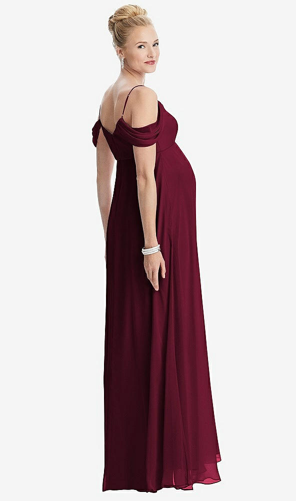 Back View - Cabernet Draped Cold-Shoulder Chiffon Maternity Dress