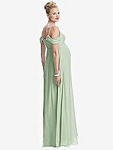 Rear View Thumbnail - Celadon Draped Cold-Shoulder Chiffon Maternity Dress