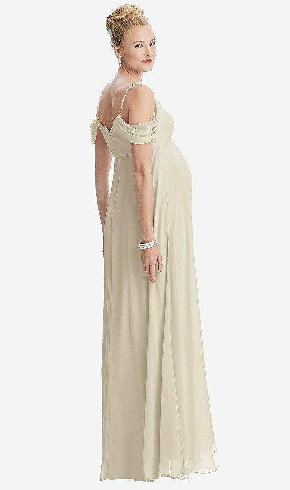 Back View - Champagne Draped Cold-Shoulder Chiffon Maternity Dress