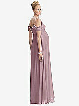 Rear View Thumbnail - Dusty Rose Draped Cold-Shoulder Chiffon Maternity Dress