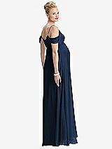 Rear View Thumbnail - Midnight Navy Draped Cold-Shoulder Chiffon Maternity Dress