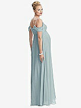 Rear View Thumbnail - Morning Sky Draped Cold-Shoulder Chiffon Maternity Dress