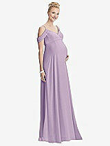 Front View Thumbnail - Pale Purple Draped Cold-Shoulder Chiffon Maternity Dress