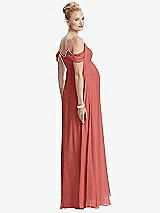 Rear View Thumbnail - Coral Pink Draped Cold-Shoulder Chiffon Maternity Dress