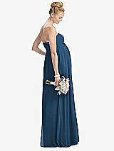 Rear View Thumbnail - Dusk Blue Strapless Chiffon Shirred Skirt Maternity Dress