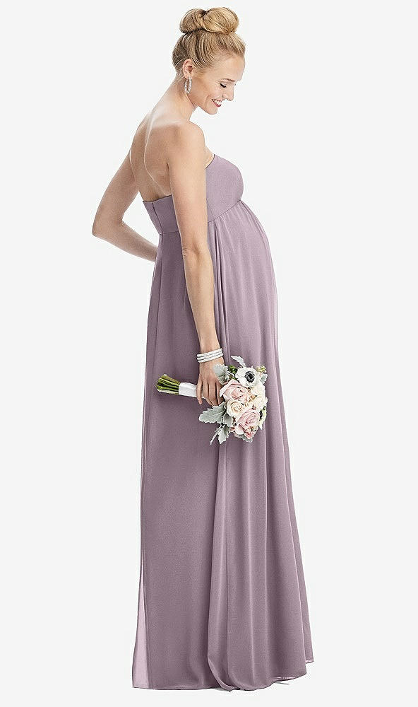 Back View - Lilac Dusk Strapless Chiffon Shirred Skirt Maternity Dress