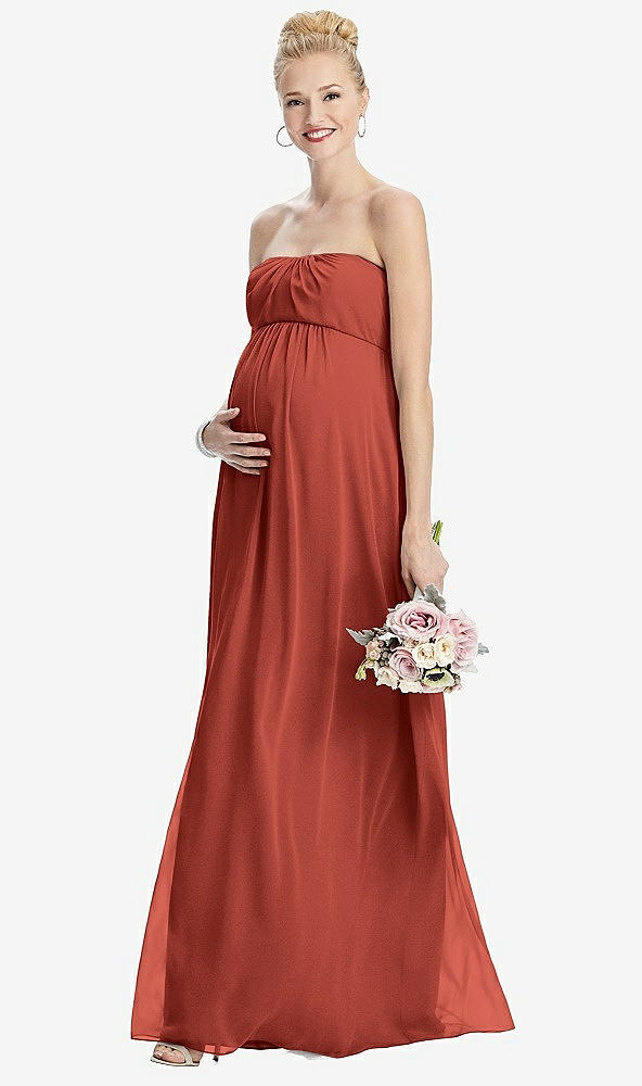 Front View - Amber Sunset Strapless Chiffon Shirred Skirt Maternity Dress