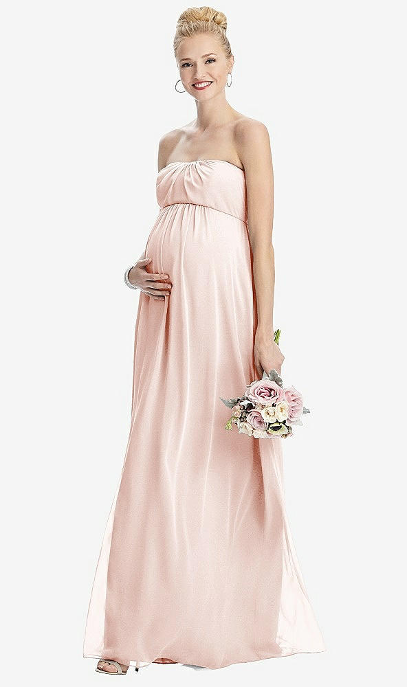 Front View - Blush Strapless Chiffon Shirred Skirt Maternity Dress