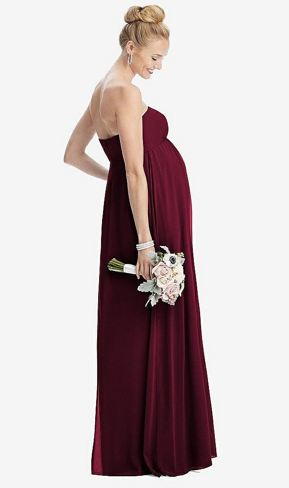 Back View - Cabernet Strapless Chiffon Shirred Skirt Maternity Dress