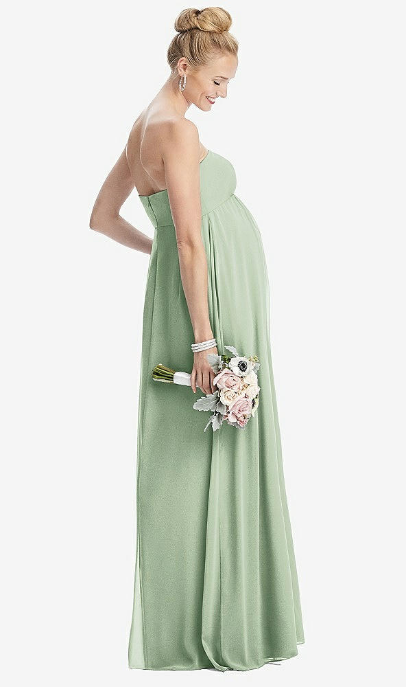 Back View - Celadon Strapless Chiffon Shirred Skirt Maternity Dress