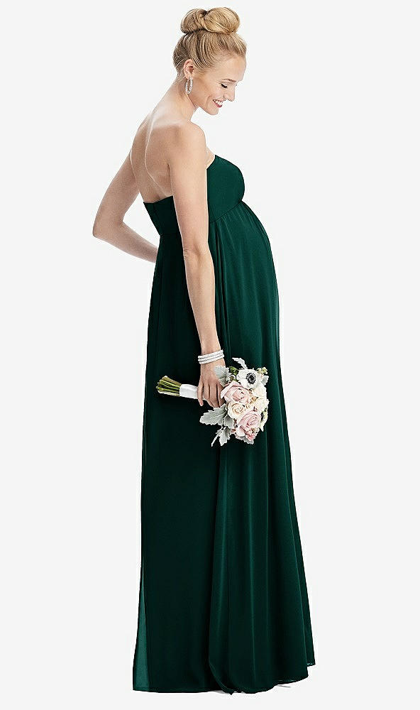 Back View - Evergreen Strapless Chiffon Shirred Skirt Maternity Dress