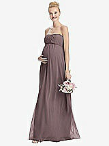 Front View Thumbnail - French Truffle Strapless Chiffon Shirred Skirt Maternity Dress