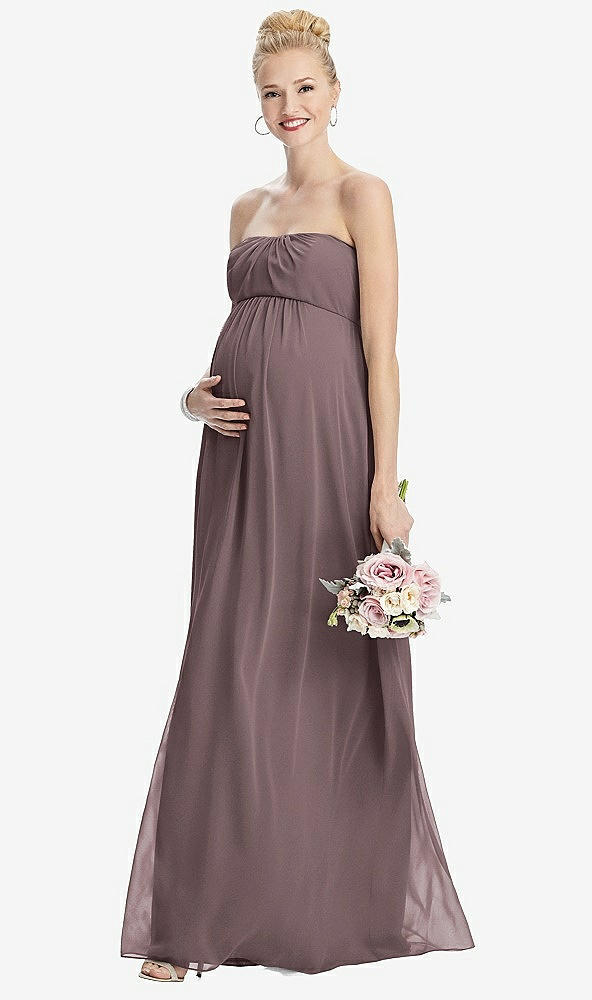 Front View - French Truffle Strapless Chiffon Shirred Skirt Maternity Dress