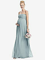 Front View Thumbnail - Morning Sky Strapless Chiffon Shirred Skirt Maternity Dress