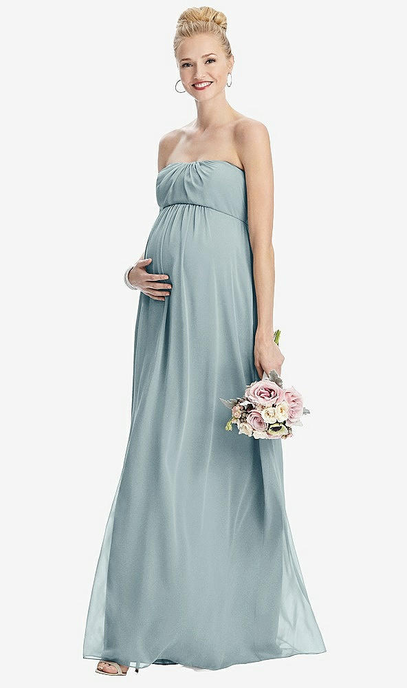 Front View - Morning Sky Strapless Chiffon Shirred Skirt Maternity Dress