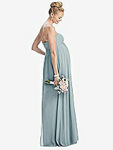 Rear View Thumbnail - Morning Sky Strapless Chiffon Shirred Skirt Maternity Dress