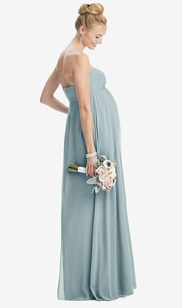 Back View - Morning Sky Strapless Chiffon Shirred Skirt Maternity Dress