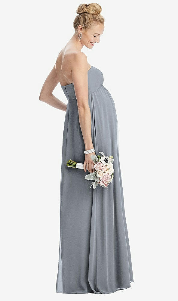 Back View - Platinum Strapless Chiffon Shirred Skirt Maternity Dress