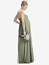 Rear View Thumbnail - Sage Strapless Chiffon Shirred Skirt Maternity Dress